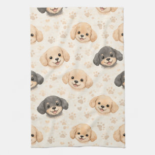 Linge De Cuisine Cœurs de chiots mignons motif aquarelle (3)