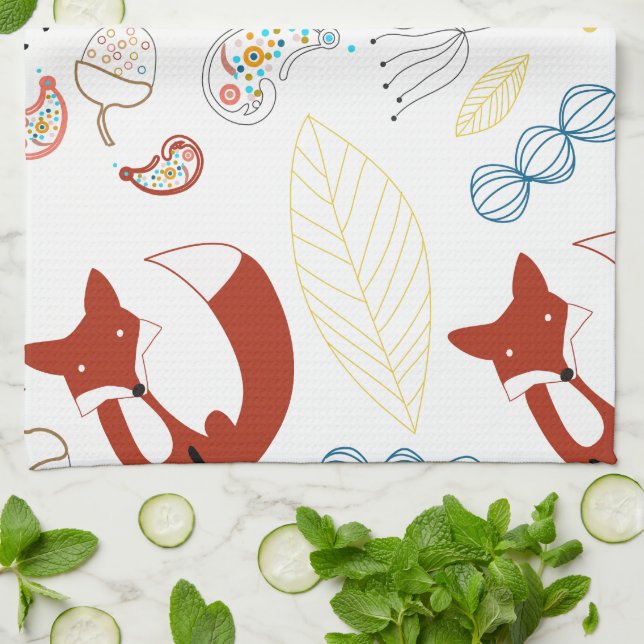 Linge De Cuisine Coeurs de Fox mignonne tirant à la main en bleu ja (Plié)