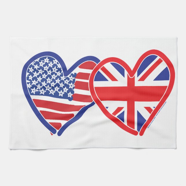 Linge De Cuisine Coeurs du drapeau américain Union Jack (Horizontal)