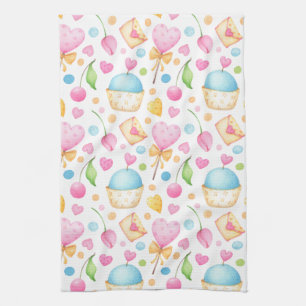 Linge De Cuisine Coeurs et amour délicieux Motif d'aquarelle