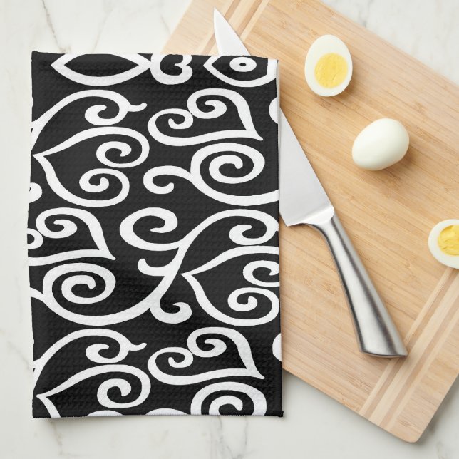 Linge De Cuisine Coeurs noir et blanc (Quart Plié)