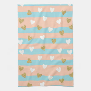 Linge De Cuisine Cœurs Pastels Mignons Rayure avec Or Brillants