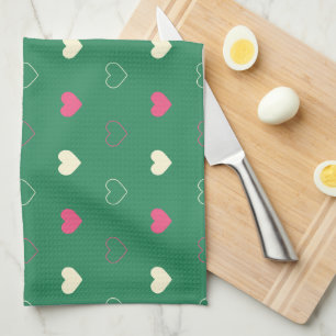 Linge De Cuisine Cœurs Vibrants sur Fond Vert : Contraste Rose et C