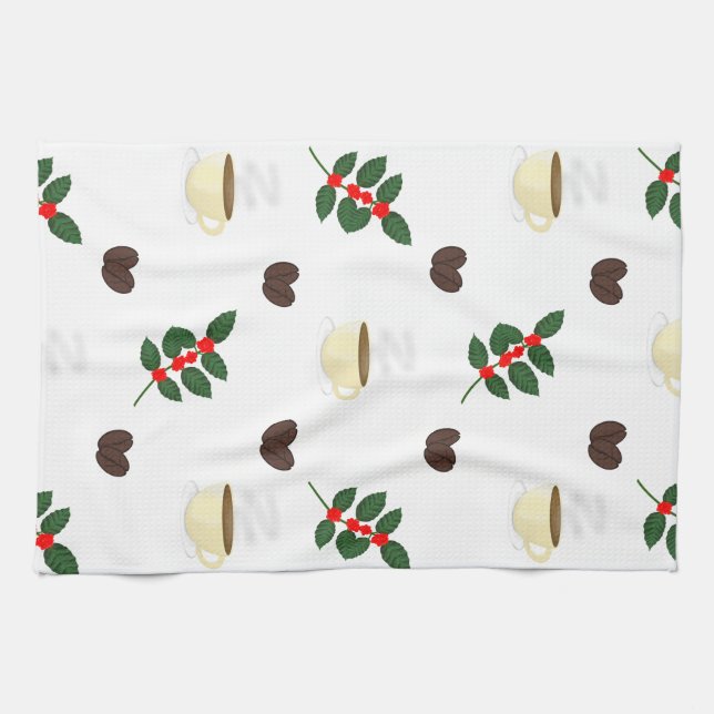 Linge De Cuisine Coffee Pattern with Beans, Cups, and Coffee trees (Horizontal)