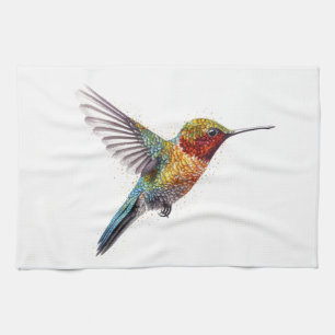 Linge De Cuisine Colibri coloré volant en couleur d'eau