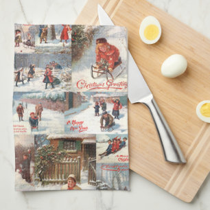 Linge De Cuisine Collage de Noël vintage Winter Fun
