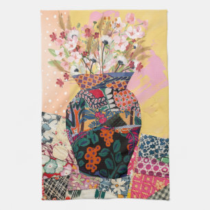 Linge De Cuisine Collage de papier floral lunaire mixte