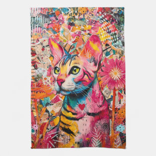 Linge De Cuisine Collage de papier mixte chat mixte