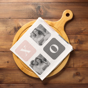 Linge De Cuisine Collage photo en couple & Pastel rose & gris XOXO
