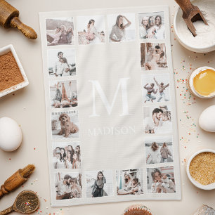 Linge De Cuisine Collage photo personnalisé Beige personnalisé