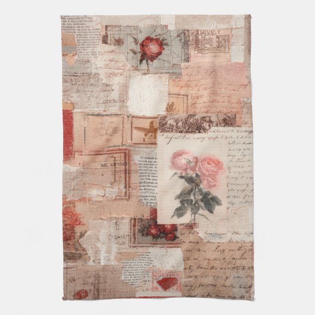 Linge De Cuisine Collage romantique de roses vintage (2) (Vertical)