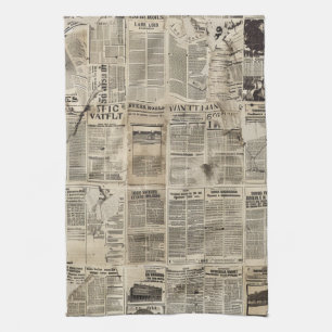 Linge De Cuisine Collage rustique Vintage de journaux (1)
