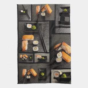 Linge De Cuisine Collection de sushi sur l'arrière - plan noir