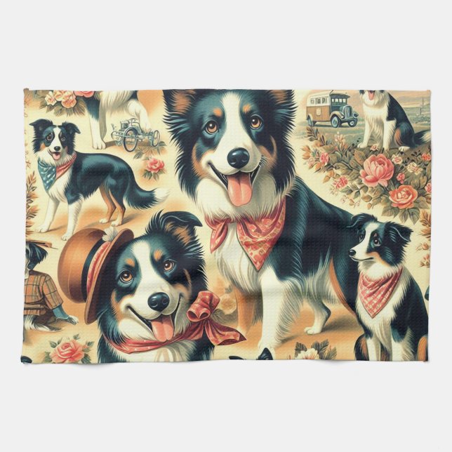Linge De Cuisine Collie frontière mignonne sans joint (Horizontal)