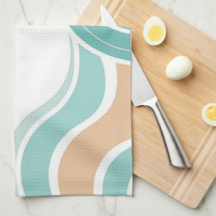 Linge De Cuisine Coloré abstrait ondulé bleu orange brun