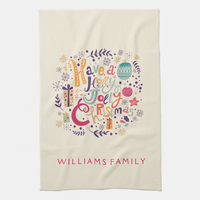 Linge De Cuisine Coloré Joli Retro Holly Jolly Noël (Vertical)