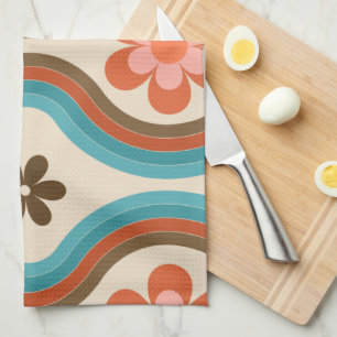 Linge De Cuisine Coloré milieu du siècle moderne Floral Arc-en-ciel