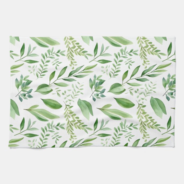 Linge De Cuisine Coloré Rustique Eucalyptus Feuilles d'aquarelle (Horizontal)