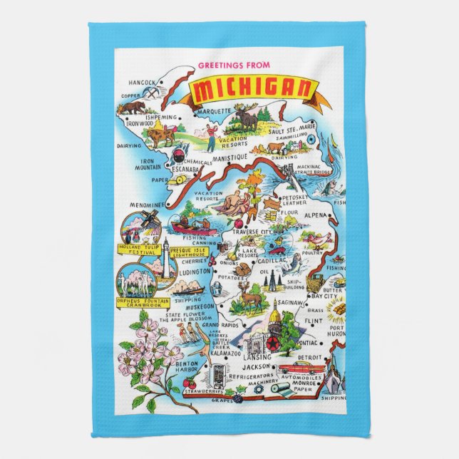 Linge De Cuisine Colorful Michigan Map (Vertical)
