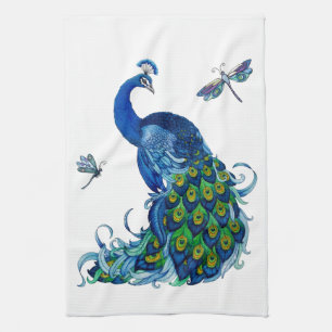 Linge De Cuisine Conception classique de paon et de libellule
