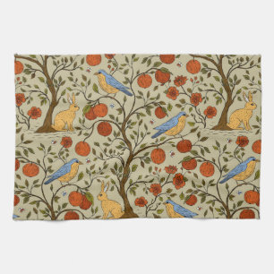 Linge De Cuisine Conception d'arbres bruns avec des pommes orange é