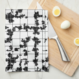 Linge De Cuisine Conception d'art abstrait organique noir et blanc
