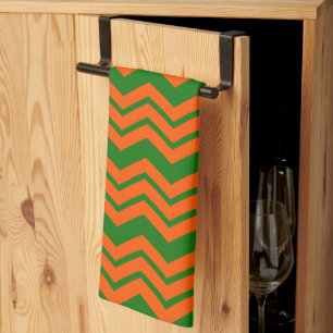 Linge De Cuisine Conception de chevron en zigzag vert orange