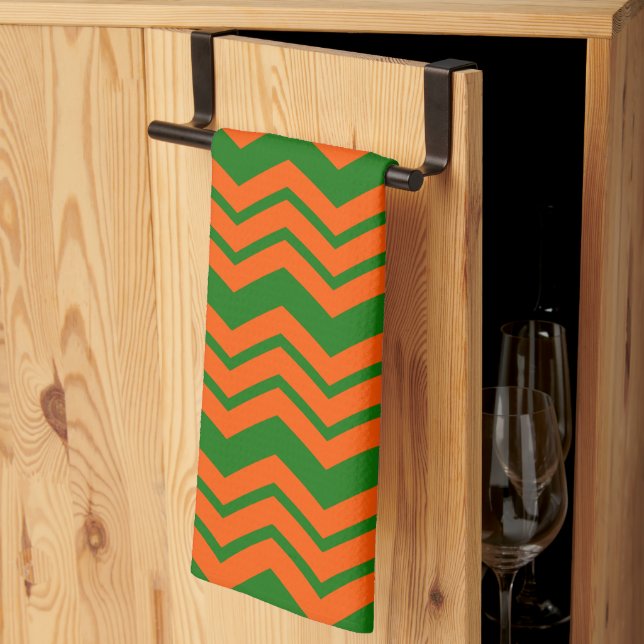 Linge De Cuisine Conception de chevron en zigzag vert orange  (Pliage en tiers)