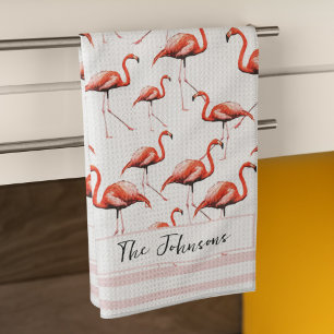 Linge De Cuisine Conception de flamant rose nom de famille personna