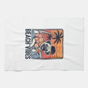 Linge De Cuisine Conception de gravure vintage pug ambiance plage_1