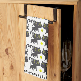 Linge De Cuisine Conception de Motif de chat noir joueuse