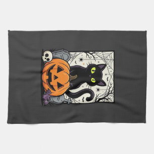 Linge De Cuisine Conception de vecteur de citrouille de chat noir H