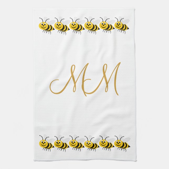 Linge De Cuisine Conception des abeilles monogrammes (Vertical)