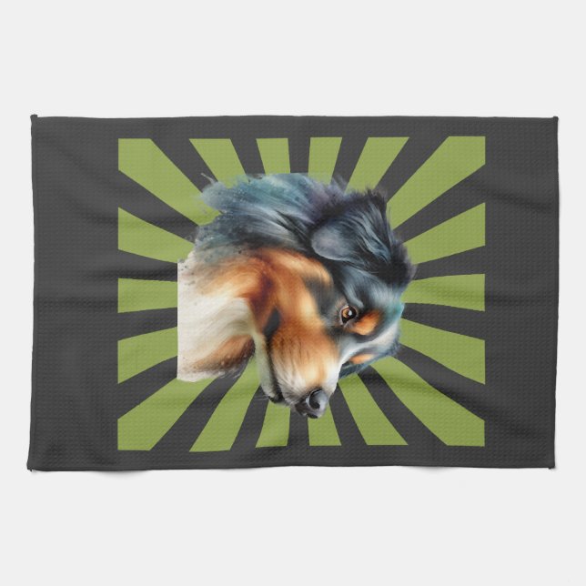 Linge De Cuisine Conception graphique de coup de soleil Border Coll (Horizontal)