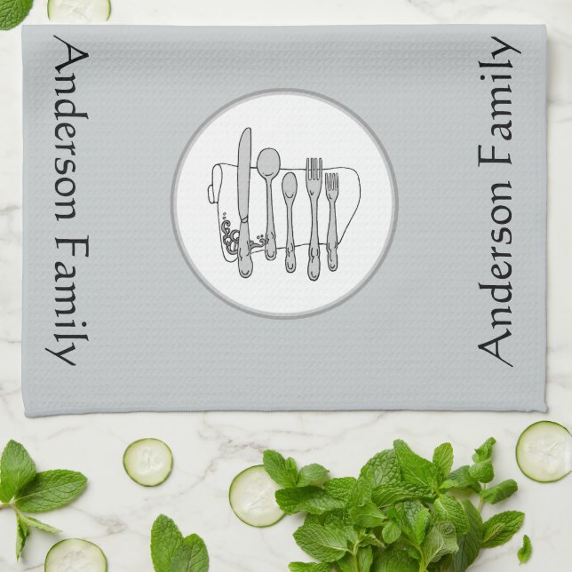 Linge De Cuisine Conception personnalisée d'argenterie noire, blanc (Plié)