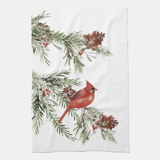 Linge De Cuisine Cones et baies d'épinette rouge d'hiver (Vertical)