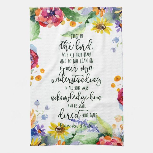 Linge De Cuisine Confiance dans le Seigneur floral (Vertical)
