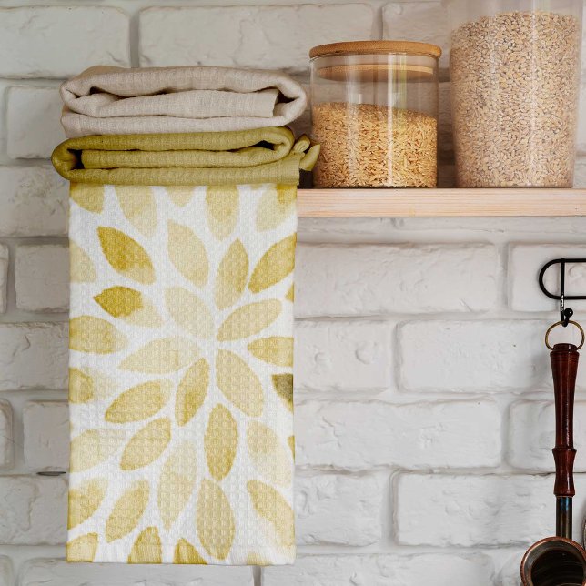 Linge De Cuisine Contours de brosse jaune aquarelle (Créateur téléchargé)