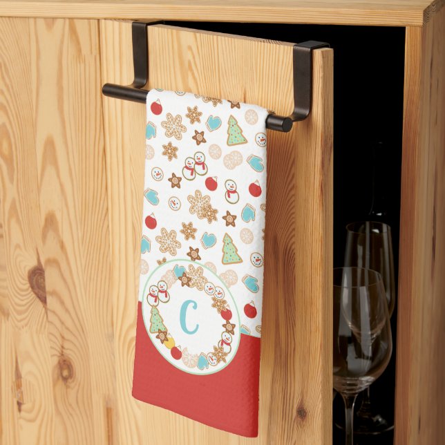 Linge De Cuisine Cookie de Noël Motif avec Monogramme (Pliage en tiers)