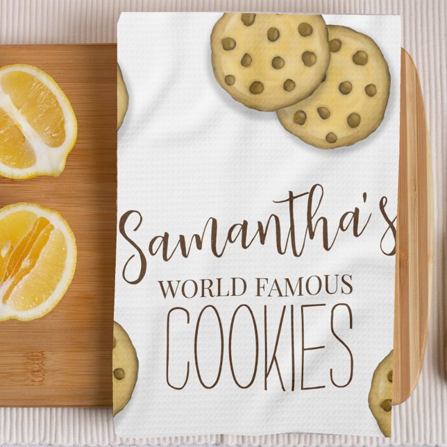 Linge De Cuisine Cookies Cuisine Personnalisés (Custom personalized kitchen towel with chocolate chip cookies artwork. )
