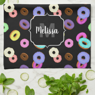 Linge De Cuisine Cool amusant beignets colorés motif noir Monogramm