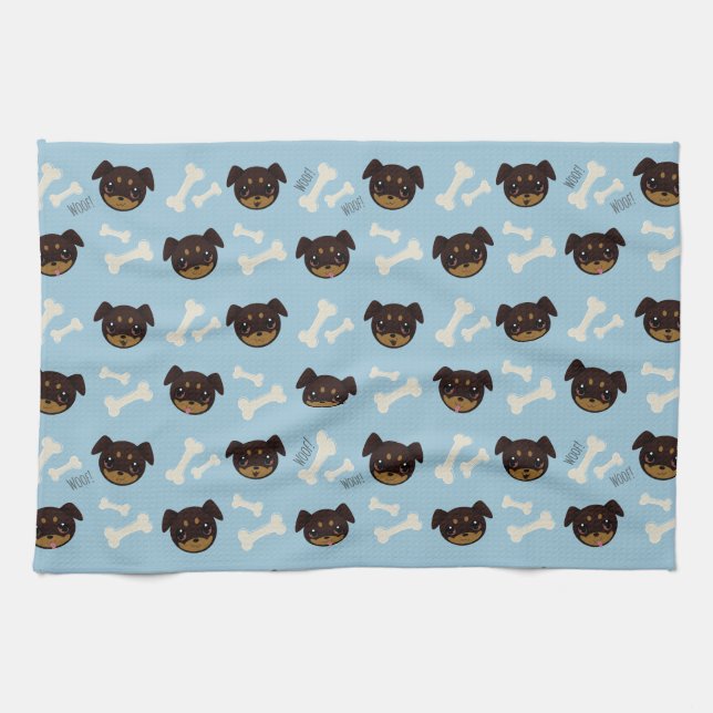Linge De Cuisine Cool Cute Rottweiler Puppy & Bones Motif (Horizontal)