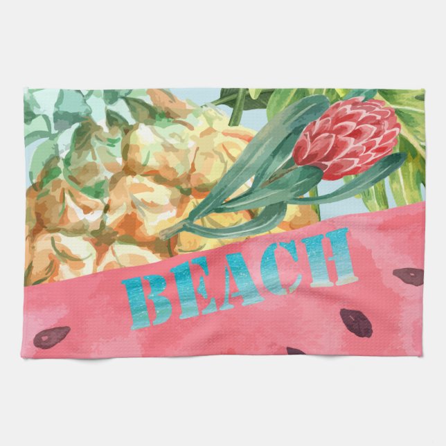 Linge De Cuisine Cool Pineappon Watermelon Hibiscus Palm Feuilles (Horizontal)