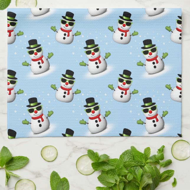 Linge De Cuisine Cool Snowman Noël motif bleu hiver (Plié)