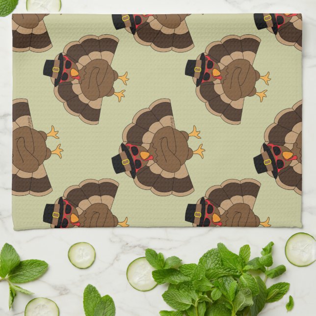 Linge De Cuisine Cool Turquie Thanksgiving fun brun vert motif (Plié)