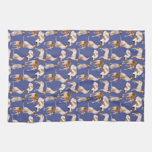 Linge De Cuisine Coonhound de Redtick sur le bleu (Horizontal)