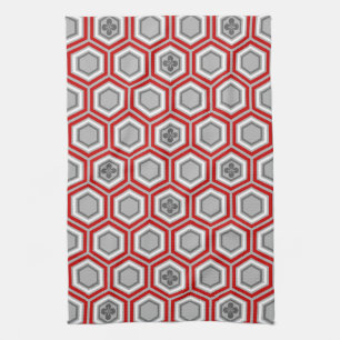Linge De Cuisine Copie de kimono, rouge hexagonaux et gris/gris