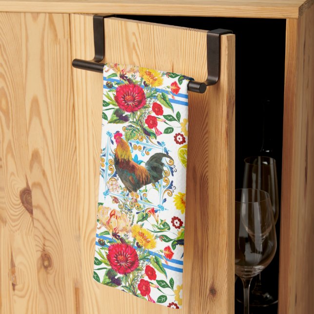 Linge De Cuisine Coq, ferme, oiseaux, folklore motif   (Pliage en tiers)