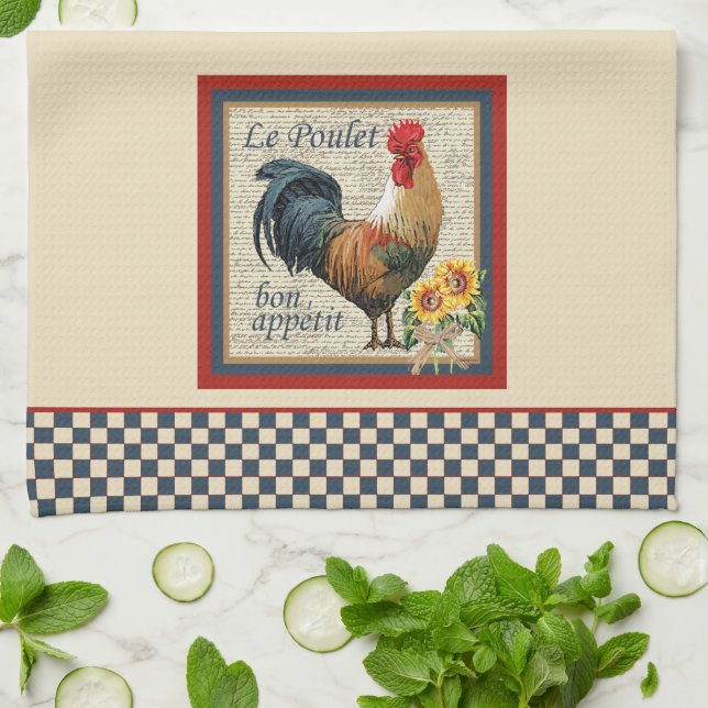Linge De Cuisine Coq français de bleu de cuisine de pays (Plié)