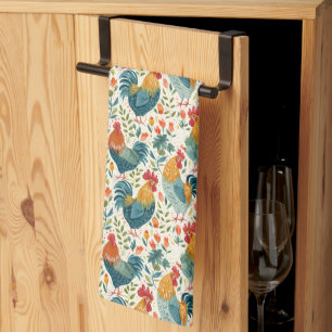 Linge De Cuisine Coqs et fleurs